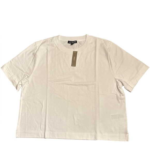 J Crew Women’s Relaxed premium-weight cropped T-shirt white Size M NWT - Picture 2 of 6
